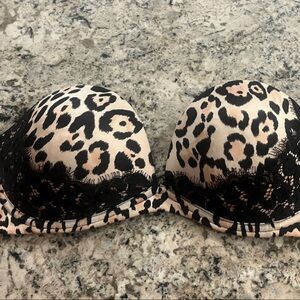 Leopard Print Lace Trim Bra